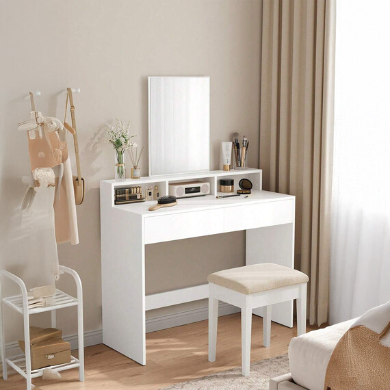 VASAGLE Modern Dressing Table with Large Mirror