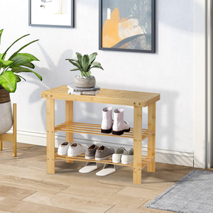 Bamboo Bench with 2 Tier Shoe Rack