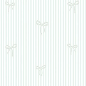 Delicate Bows on Pinstripe Wallpaper in Mint Green