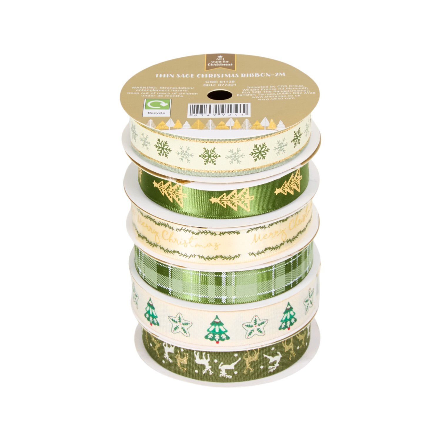 Thin Sage Christmas Ribbon