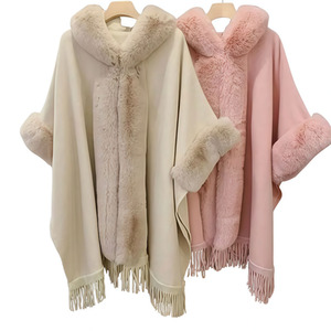 Plush Cape Shawl Hooded Jacket Coat