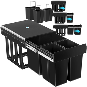 Kitchen Bin Ashlyn, 3 Compartments, Telescopic Rails, 31L Total Capacity