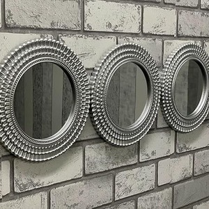 Set Of 3 Silver Moroccan Art Round Wall Mirror 25 Cm