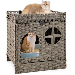 2-Tier Foldable Rattan Cat Litter