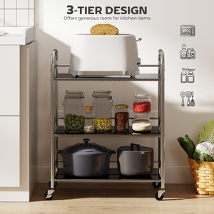 HOMCOM 3 Tier Stainless Steel Kitchen Trolley on Wheels