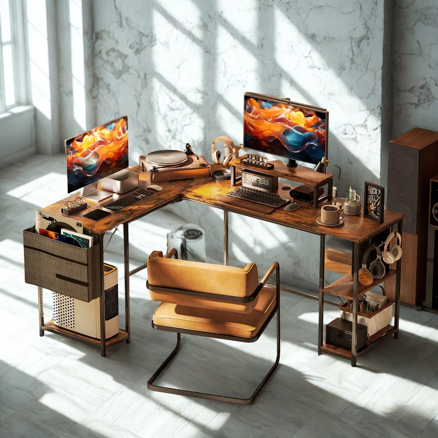 Industrial Large Adjustable L Shaped Computer Desk Storage Shelves