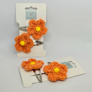Orange Yellow knitted flower Hair Clip Pk2