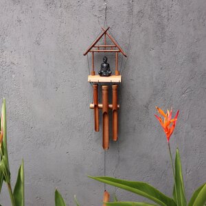 Handcrafted Bamboo Windchime with Black Buddha - Soothing Indoor  Outdoor Decor
