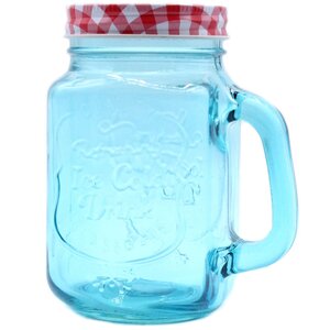 Funky Blue Mason Jar with Lid Retro Cold Drink Glass