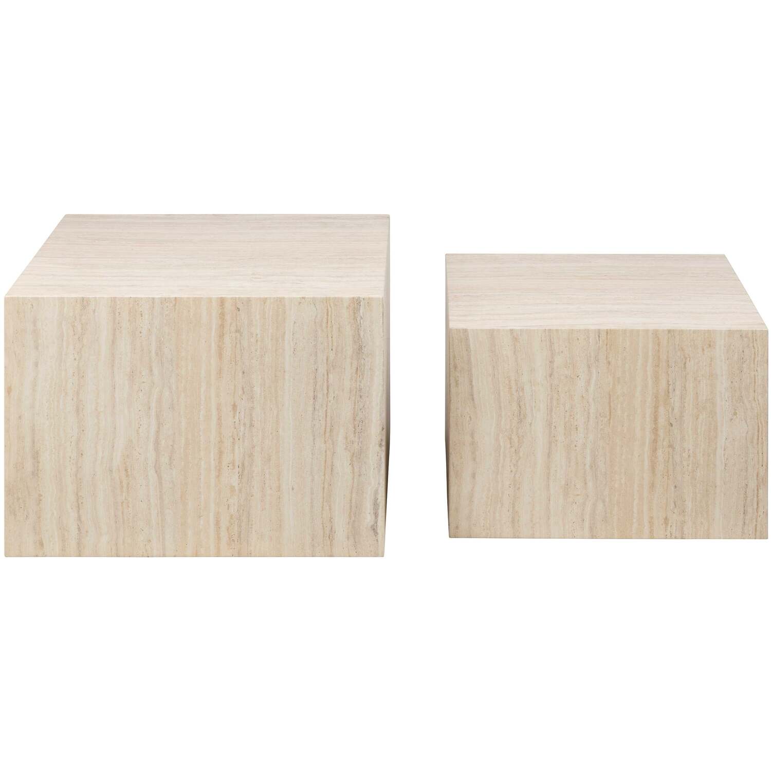 Wyld Haus Munkebo set of 2 square coffee tables, light travertine-inspired matt finish - Natural