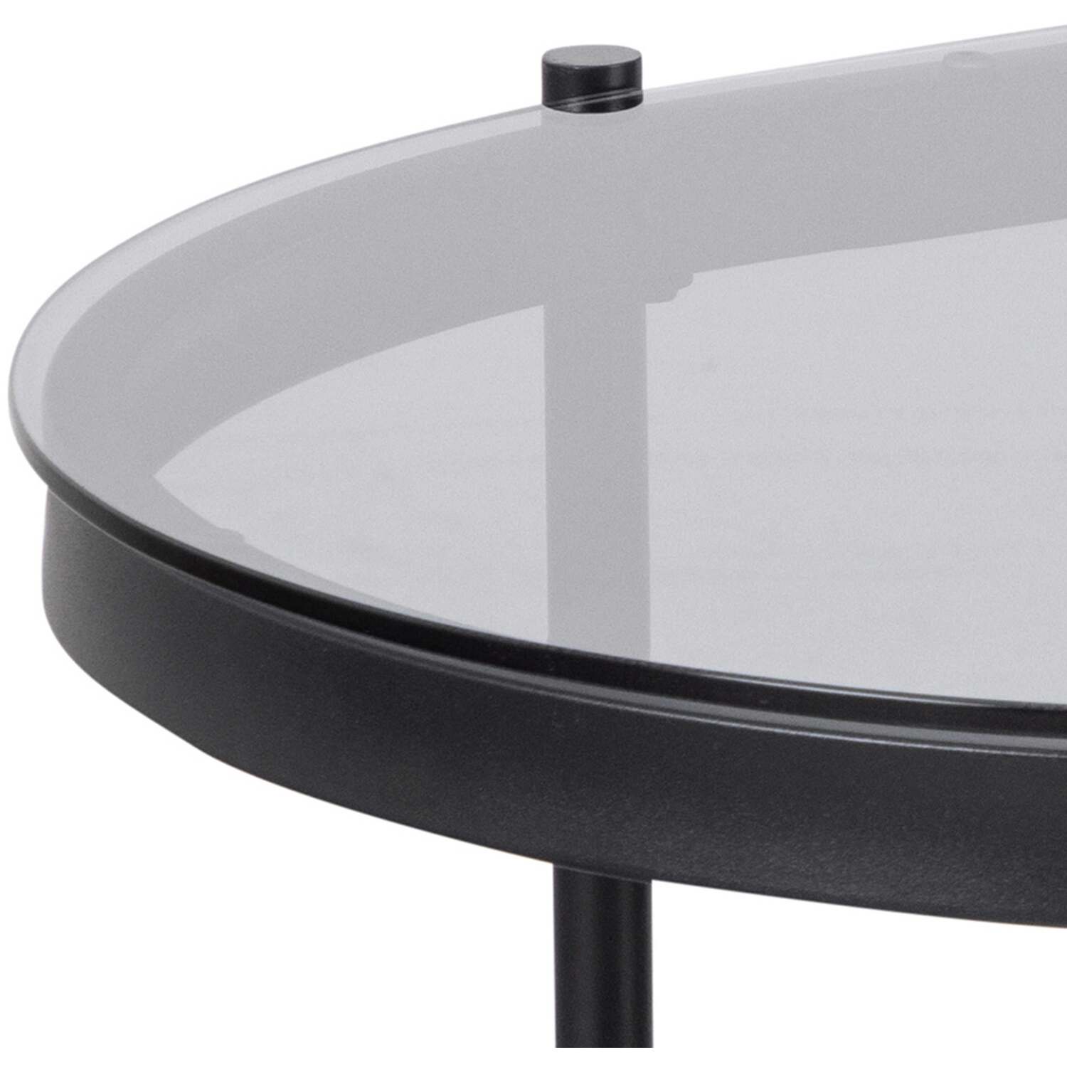Wyld Haus Featheroak Oval Coffee Table - Grey Smoked Glass Top Matt Black Steel Base - Grey