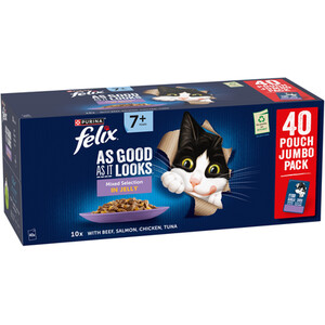 Pack of 40 Felix Agail Senior 7 Plus Mixed Cat Food Pouches