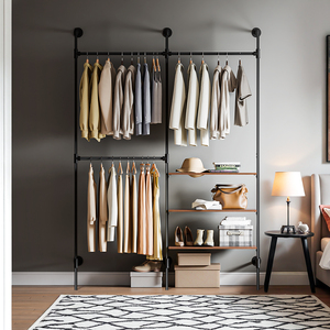 Fixed Pipe Design Wall-Mounted Clothes Rail with 3 Shelves