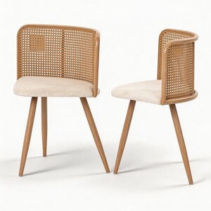 Rattan Dining Chair Set of 2 Oak