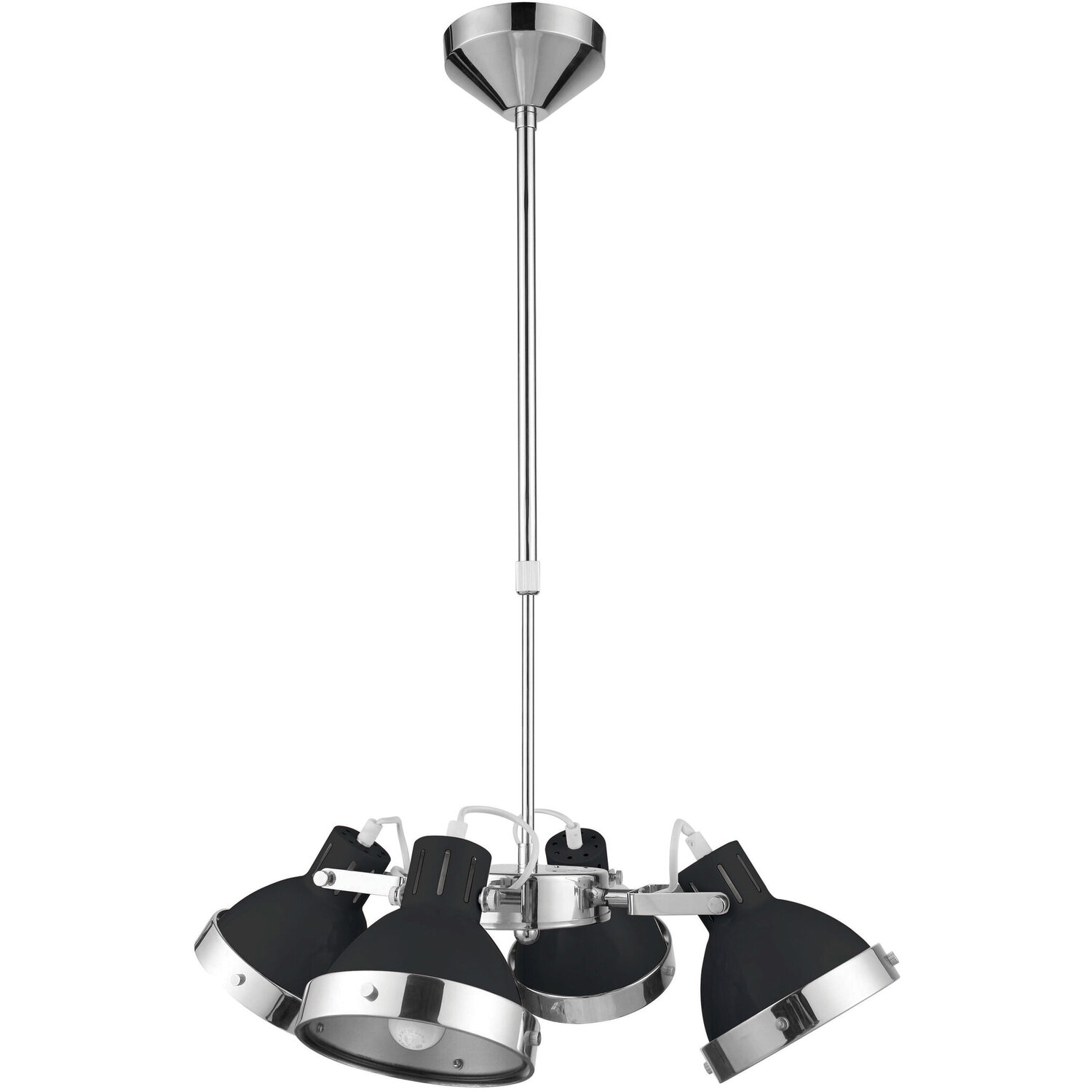 Jasper Black Shade and Chrome 4 Light Pendant Light - Black