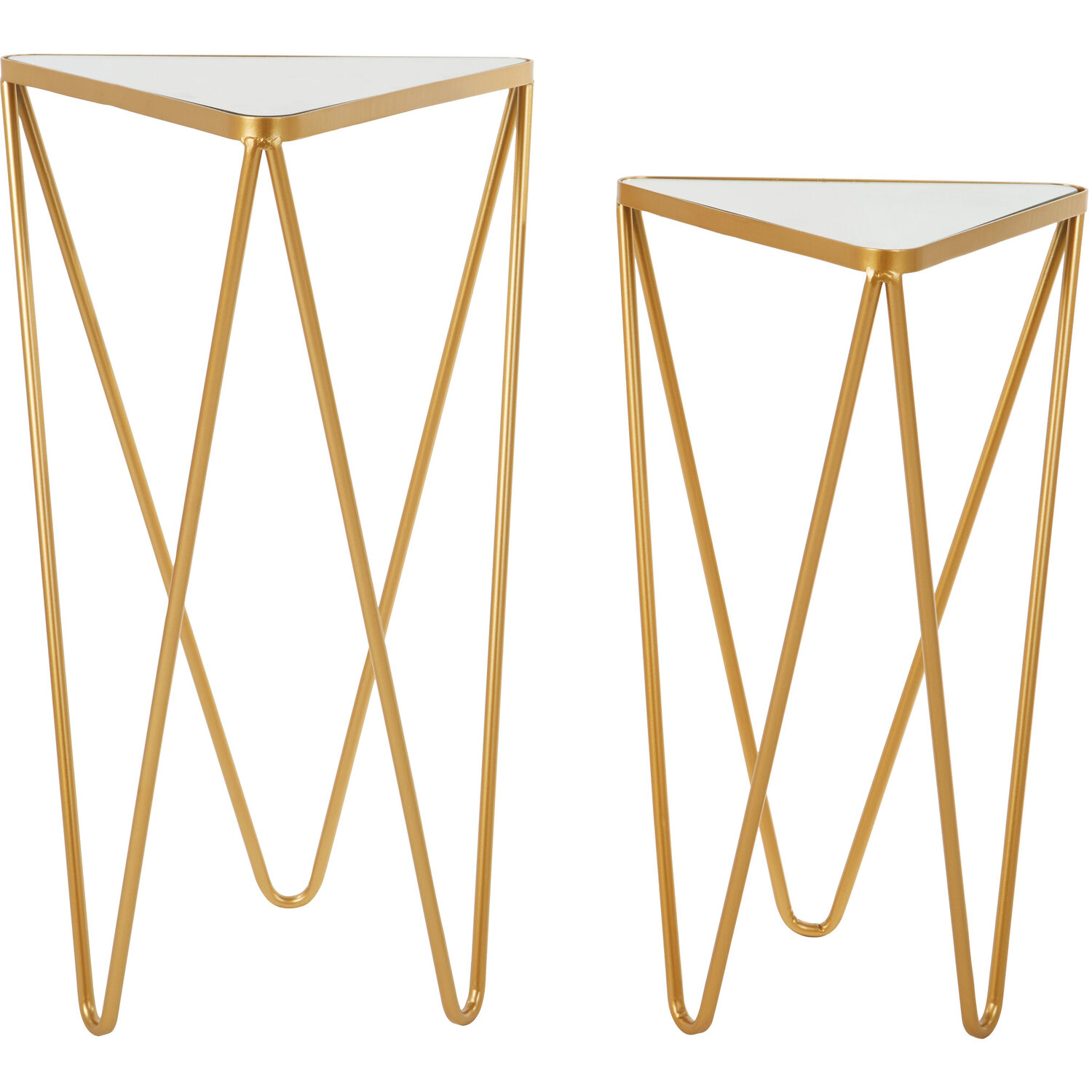 Avantis Set Of 2 Gold Finish Triangle Tables - Gold
