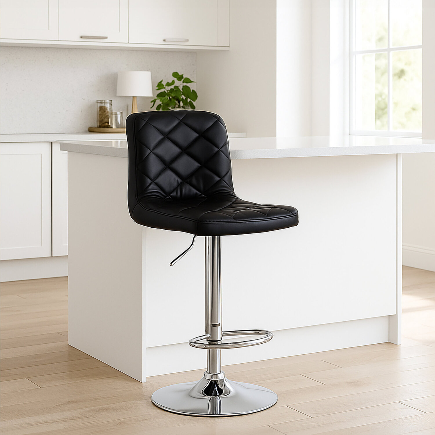 Tara Black Faux Leather Bar Chair - Silver