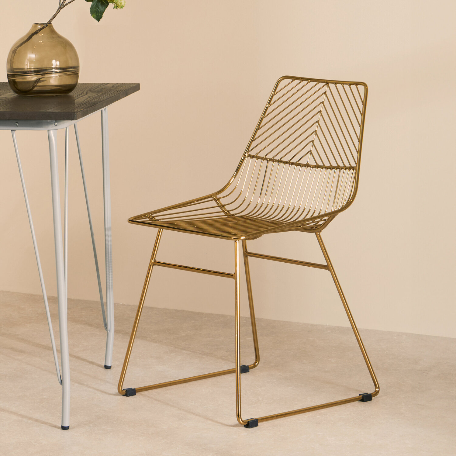 District Small Gold Finish Metal Wire Chair - Gold