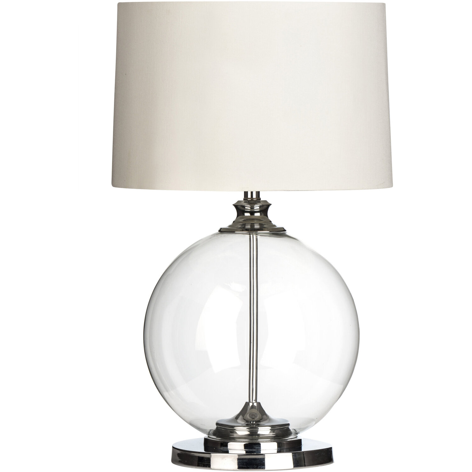 Edna Round Glass Table Lamp with White Linen Shade - White