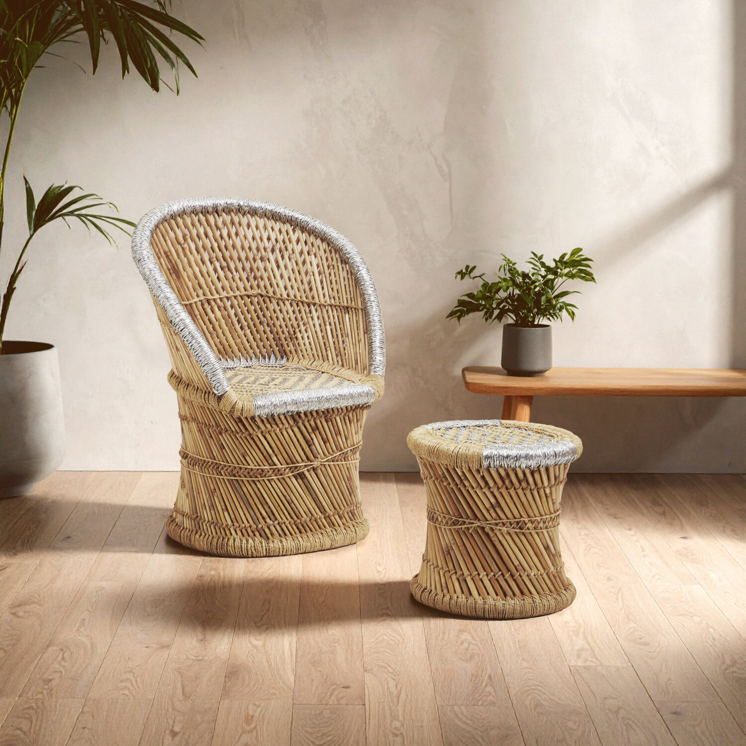 Interiors By Premier Rowan Natural And Grey Chair And Stool - Natural