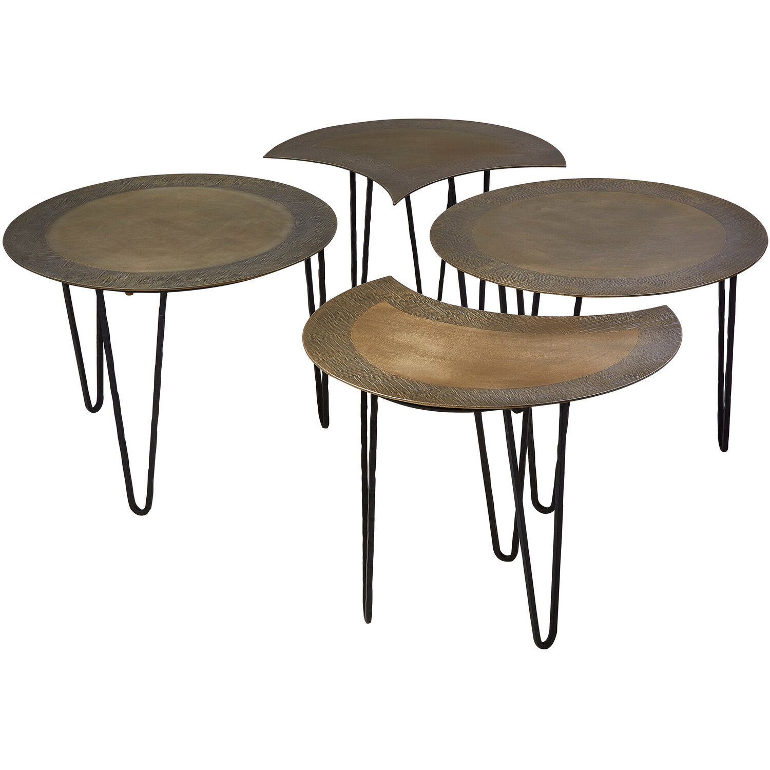 Rany Antique Brass Finish Set Of 4 Coffee Table - Black