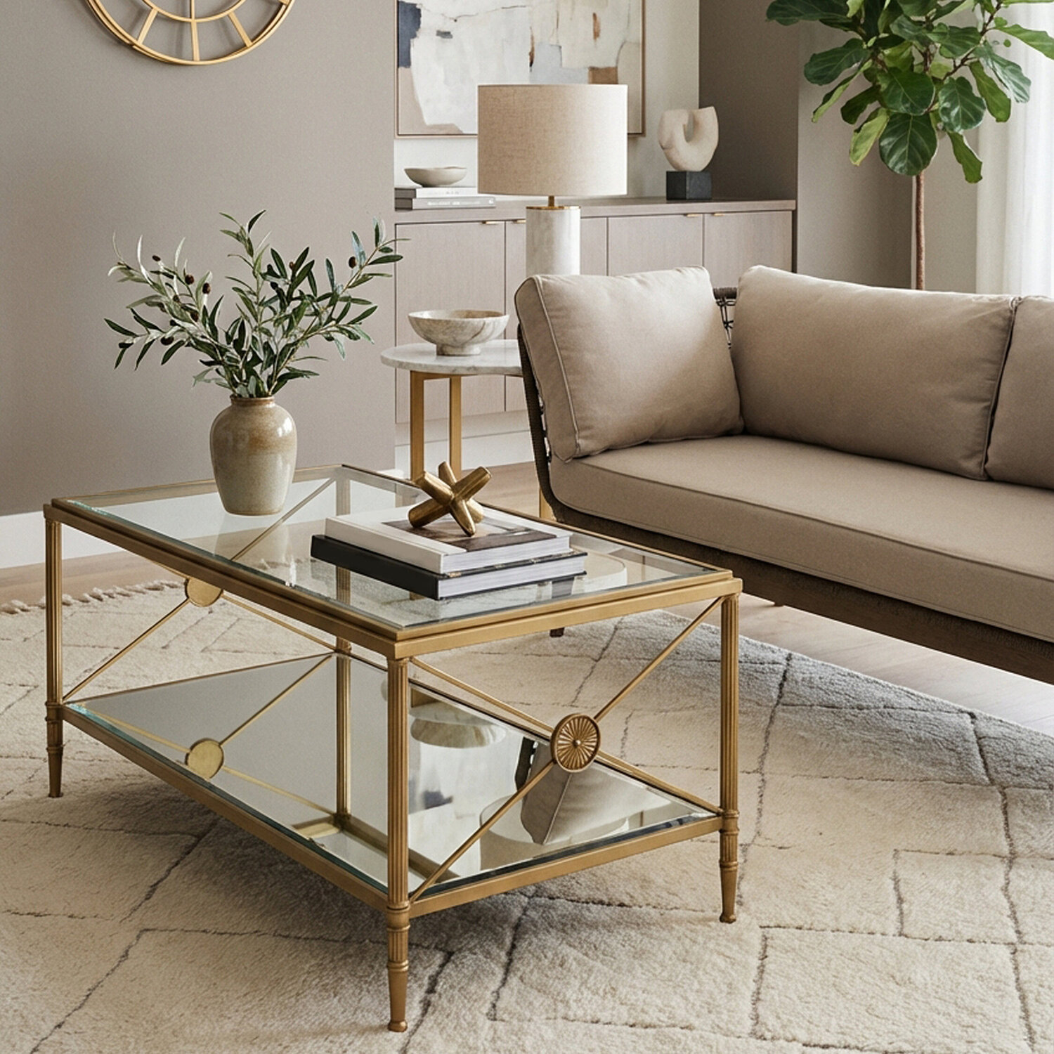 Axis Coffee Table With Gold Finish Frame - Gold