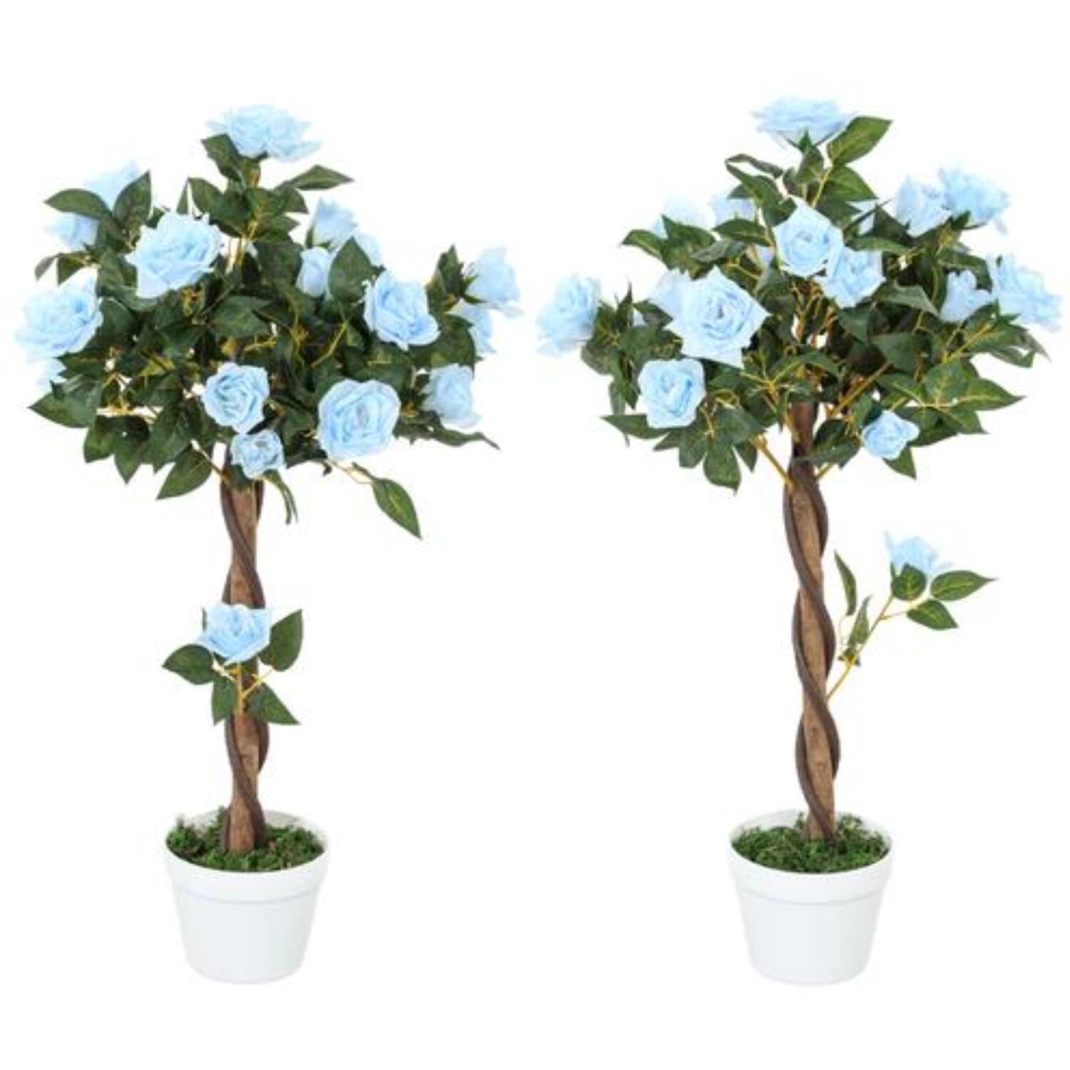 2pcs 90cm Artificial Rose potted Faux Tree Plant Garden Patio Decor