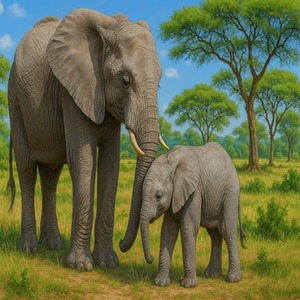 Paint by Numbers for Adults Elephant and Calf Canvas