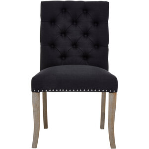 Kensington Townhouse Black Linen Dining Chair with Wooden Legs