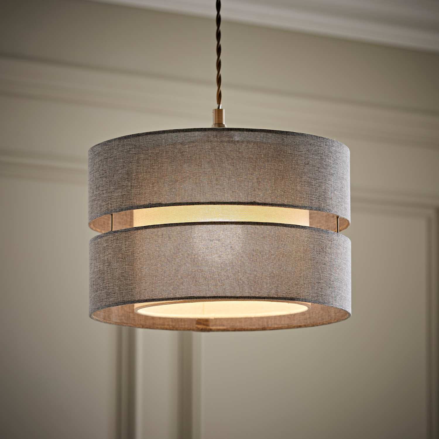 Valuelights Sophia 2 Tier Linen Drum Ceiling Lamp Shade - Grey / 0.49Kg