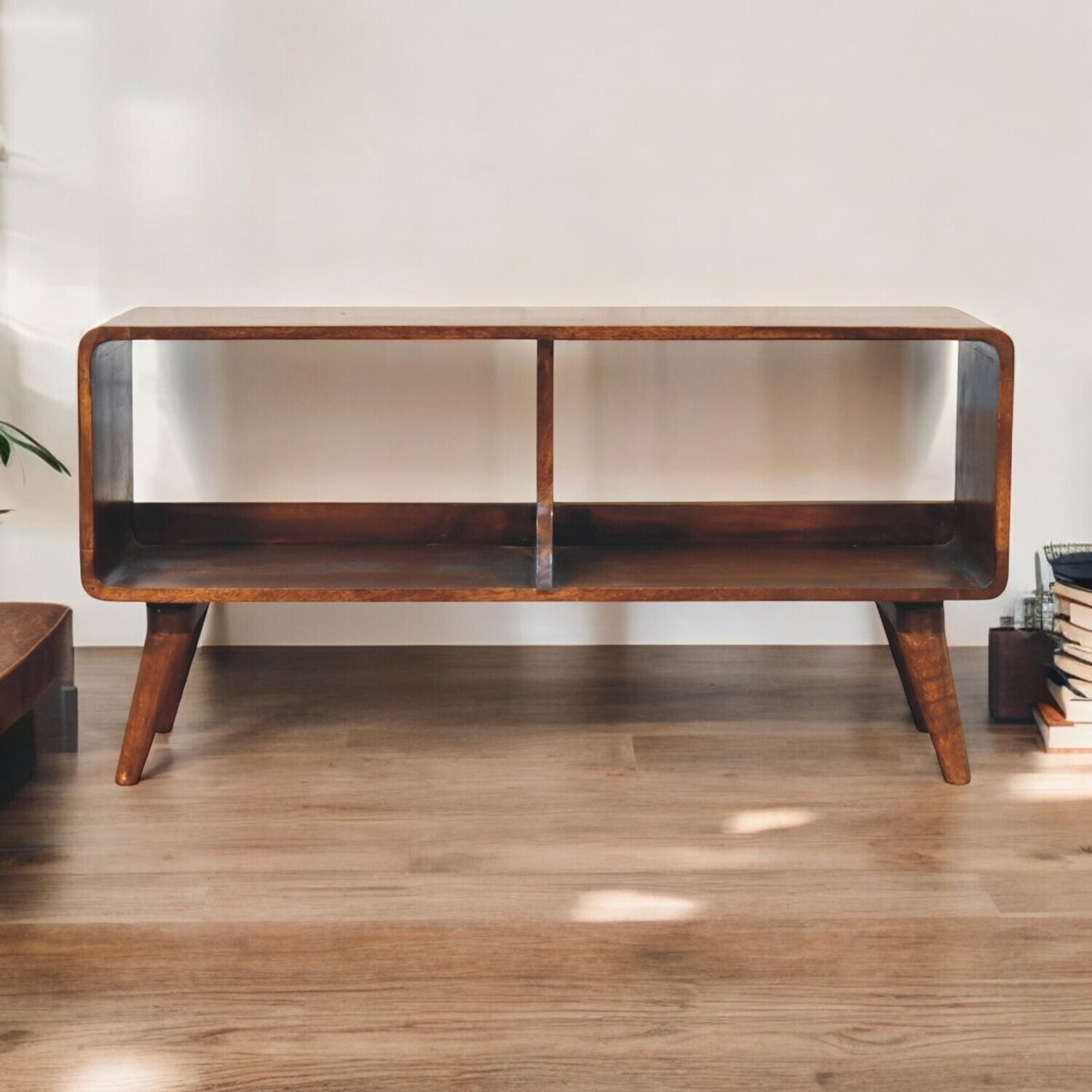 Solid Wood Curved Chestnut Double Slot Media Unit - Chestnut