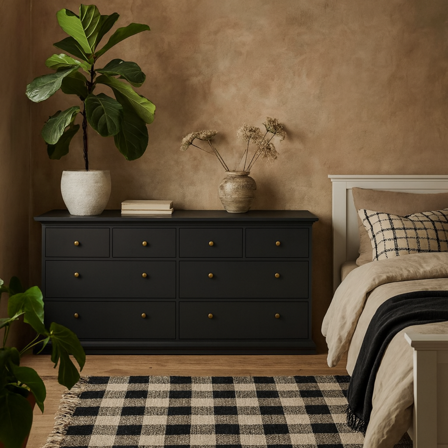Osaka Farmhouse Dark 8 Drawer Wide Chest of Drawers - Grey