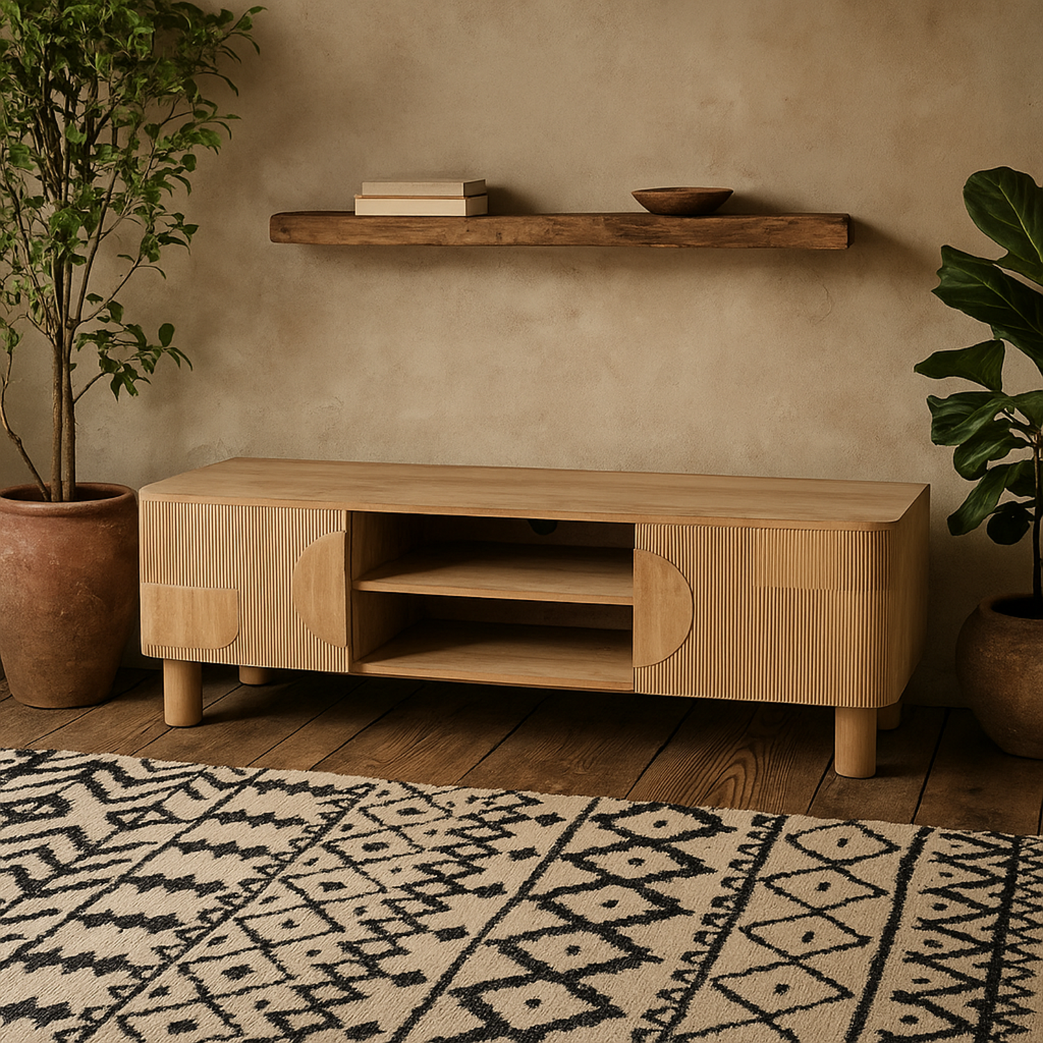 Buffalo Mango Wood 2 Door TV Unit Natural Finish - Brown