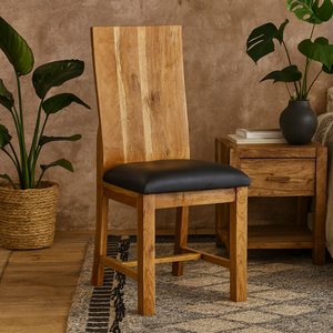 Metropolis Industrial Dining Chair Acacia Faux Leather