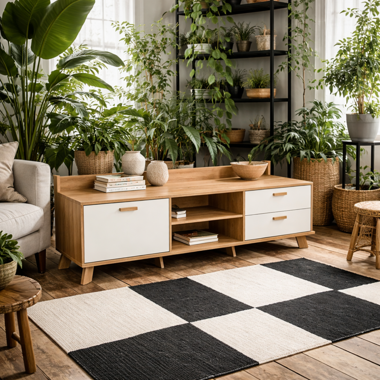 Hobro TV Unit in Natural with 1 Door and 2 Drawers - Natural