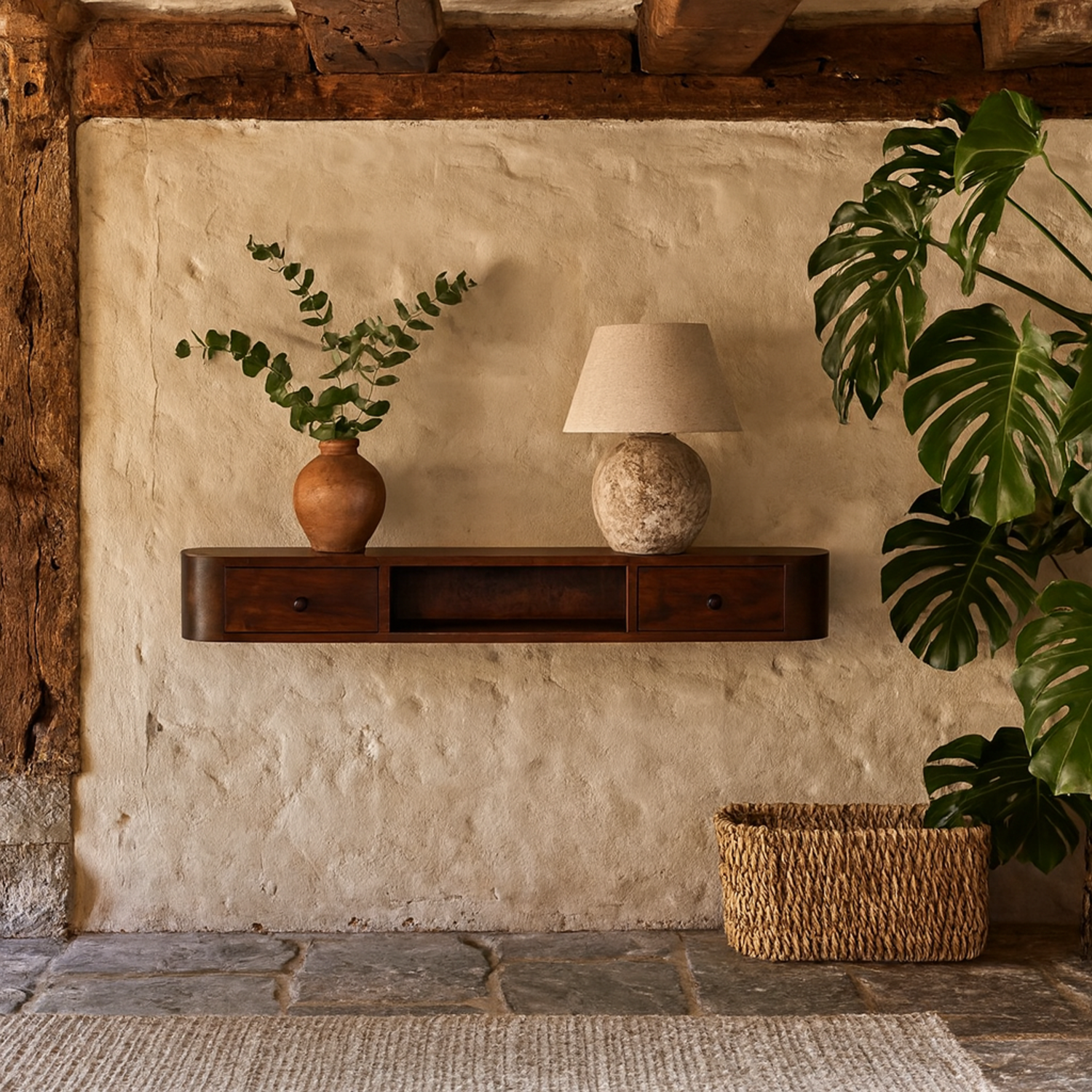 Waimea Curved Floating Wall Mounted Console Solid Mango Wood Chestnut - Brown