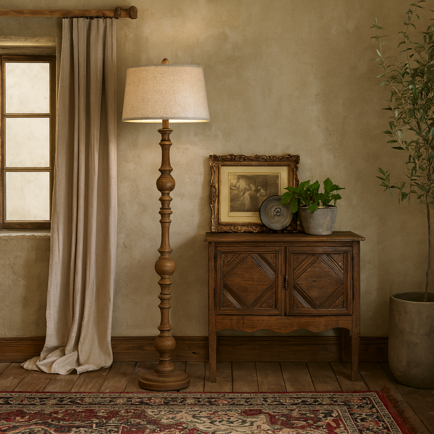 Image of Perouges Slim Wooden Pillar Floor Lamp&hellip;