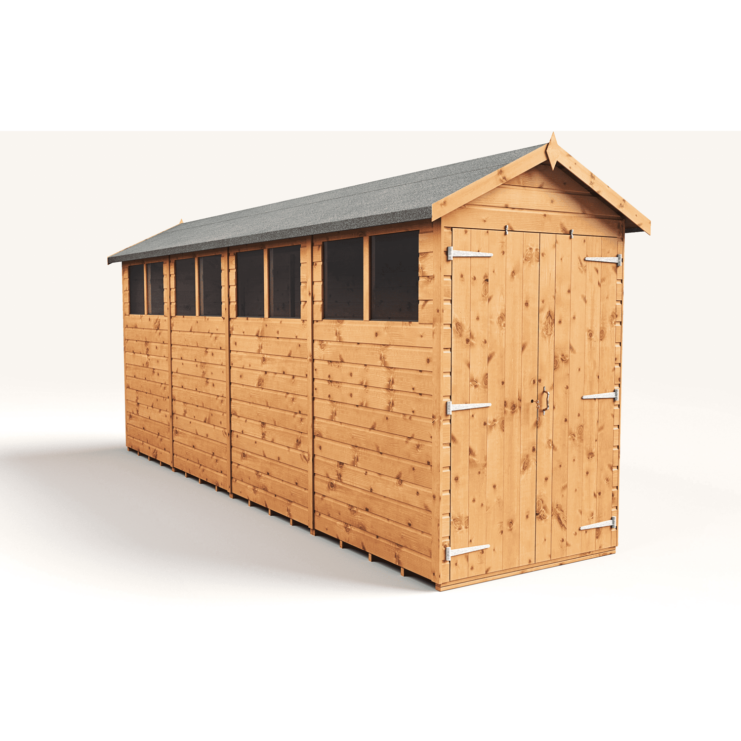 Empire 4x16 Modular Apex Garden Shed with a Double Door & Windows - Brown