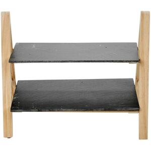 2-Tier Slate and Wood Snack Display Stand - Brown