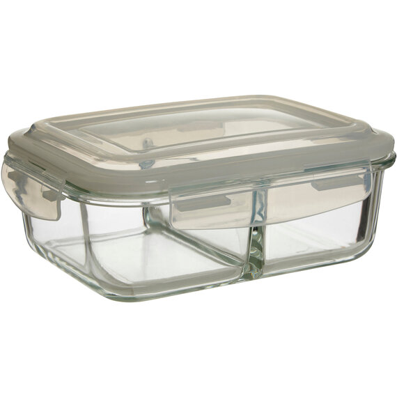 Freska 2 Section Rectangular Glass Container With Lid 1040 ml