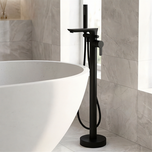 Freestanding Black Bath Tap Single Lever Bathtub Tall Faucet Shower Mixer