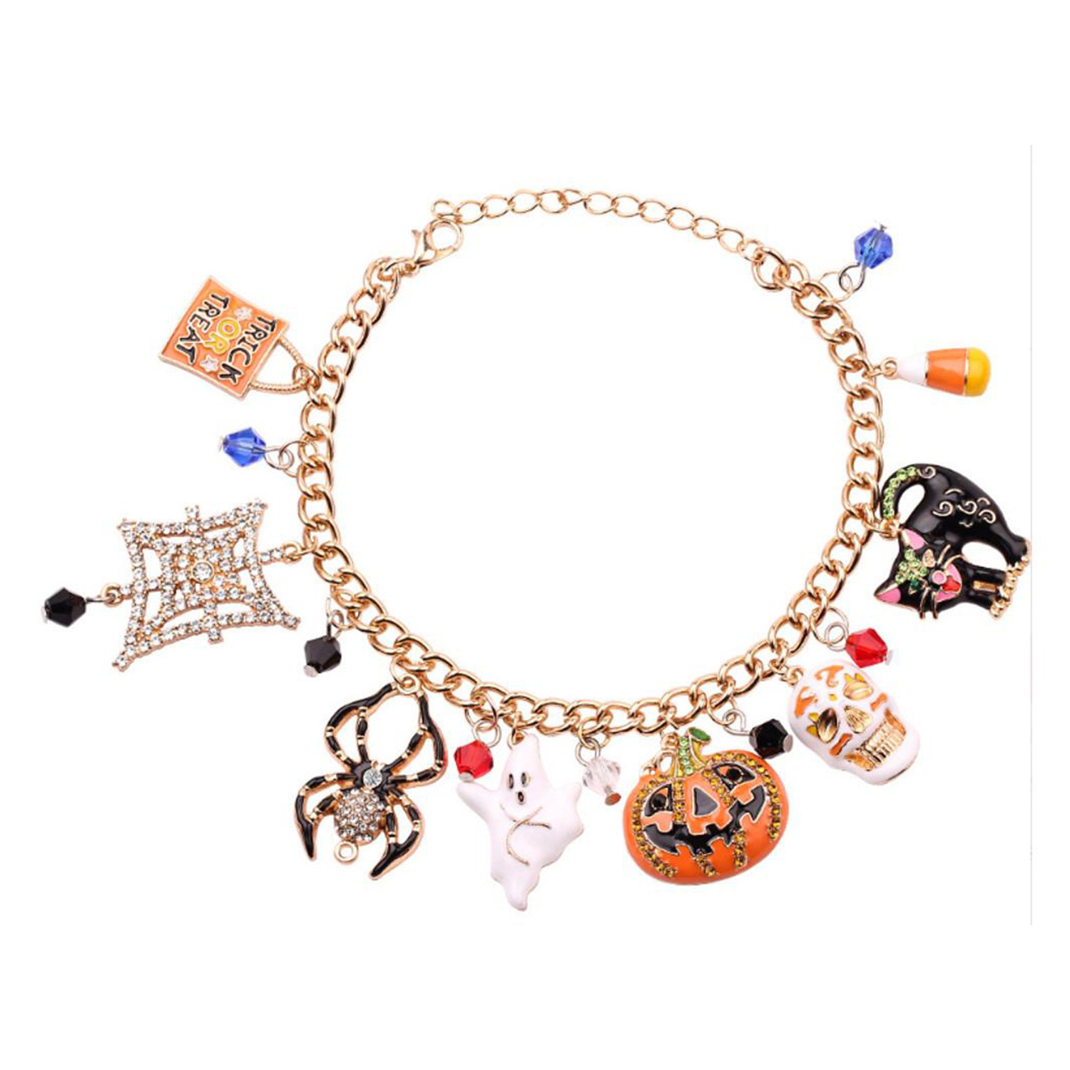 Halloween Pumpkin Spider Ghost Pendant Bracelet - Silver