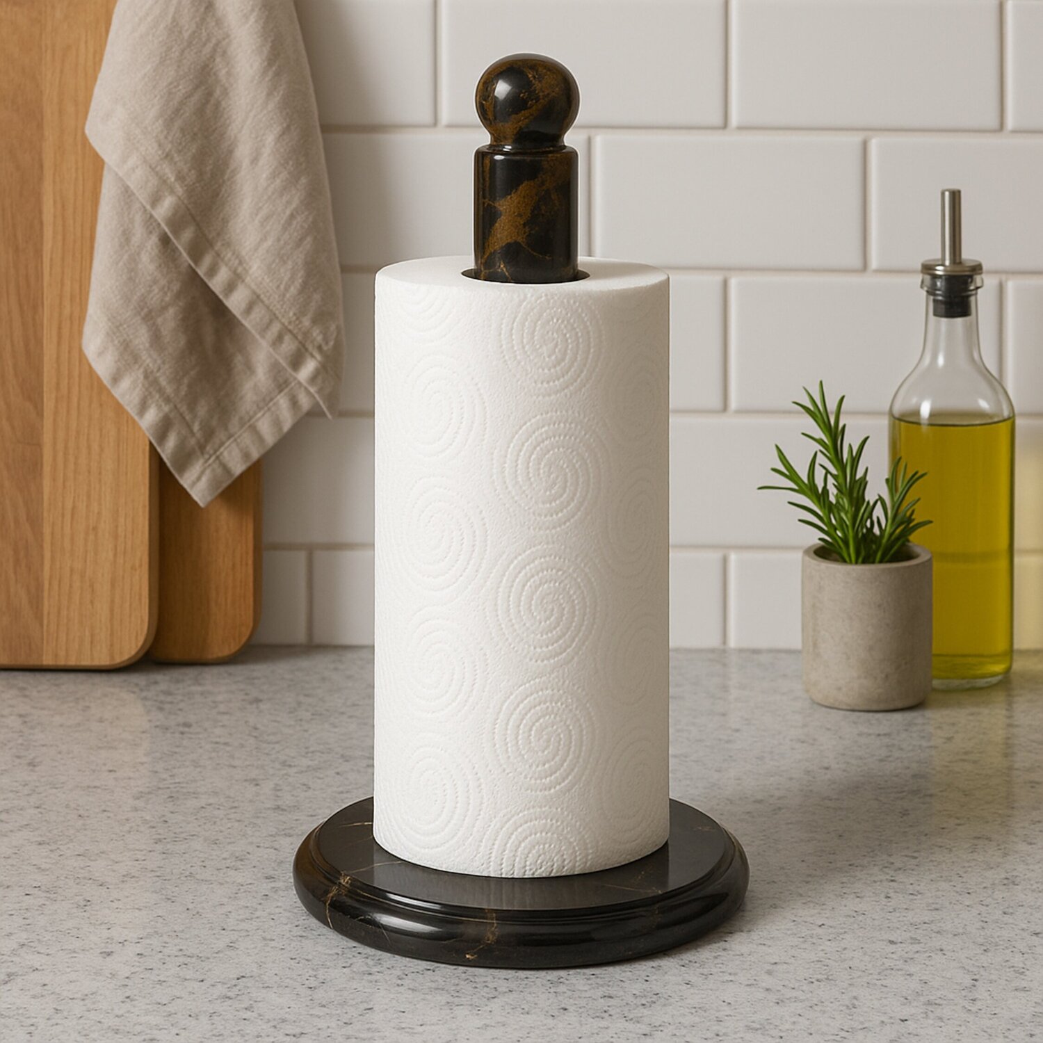 Marmore Black And Gold Marble Kitchen Roll Holder - Black, Gold