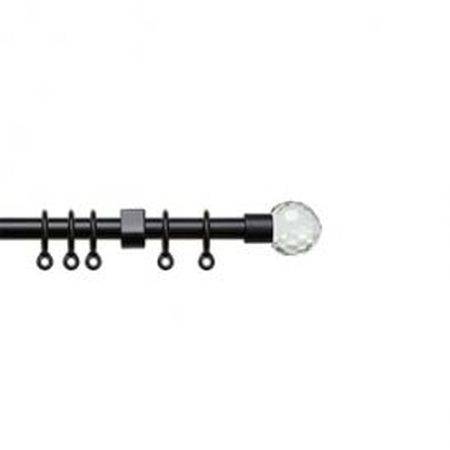 13 - 16mm Black Crystal Ball Metal Curtain Pole Set - Black / 150cm