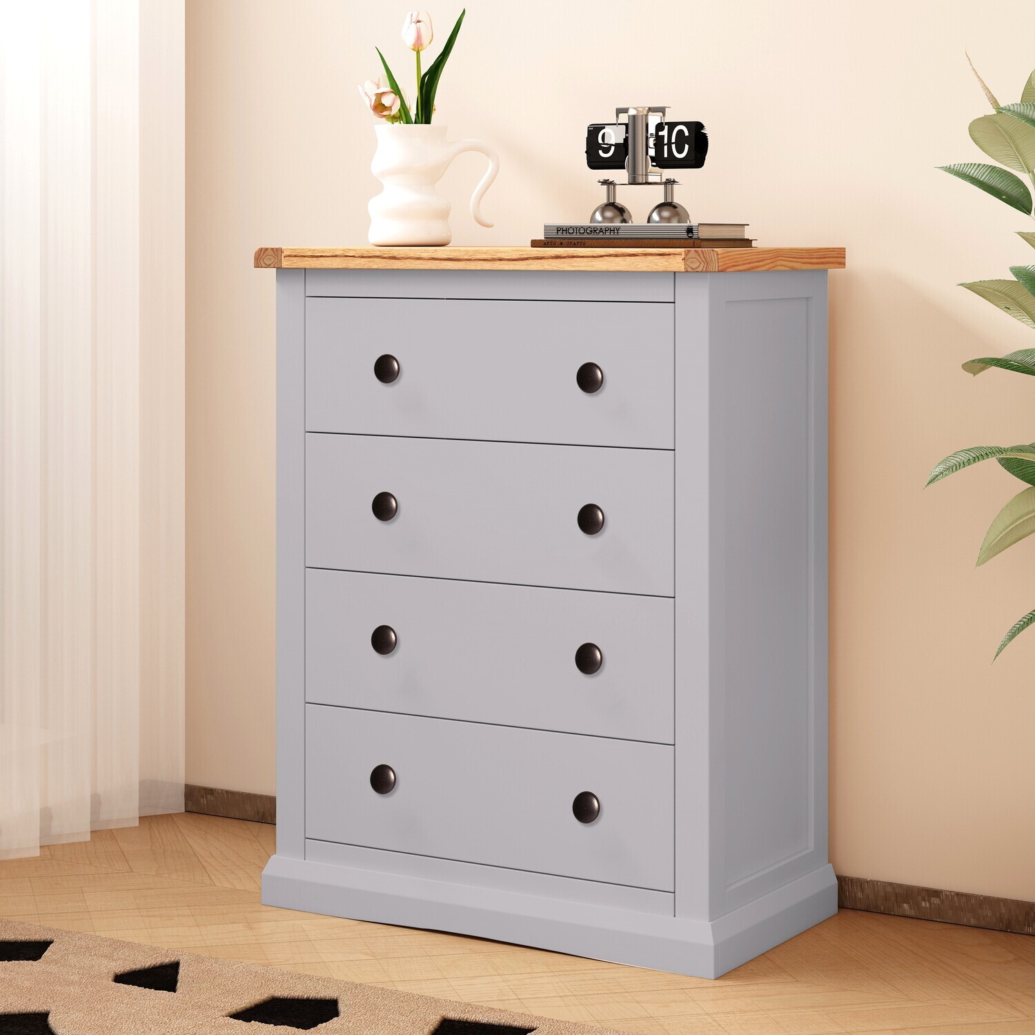 Cabinet Bits Rocca 4 Drawer Petite Chest - Grey / Brass