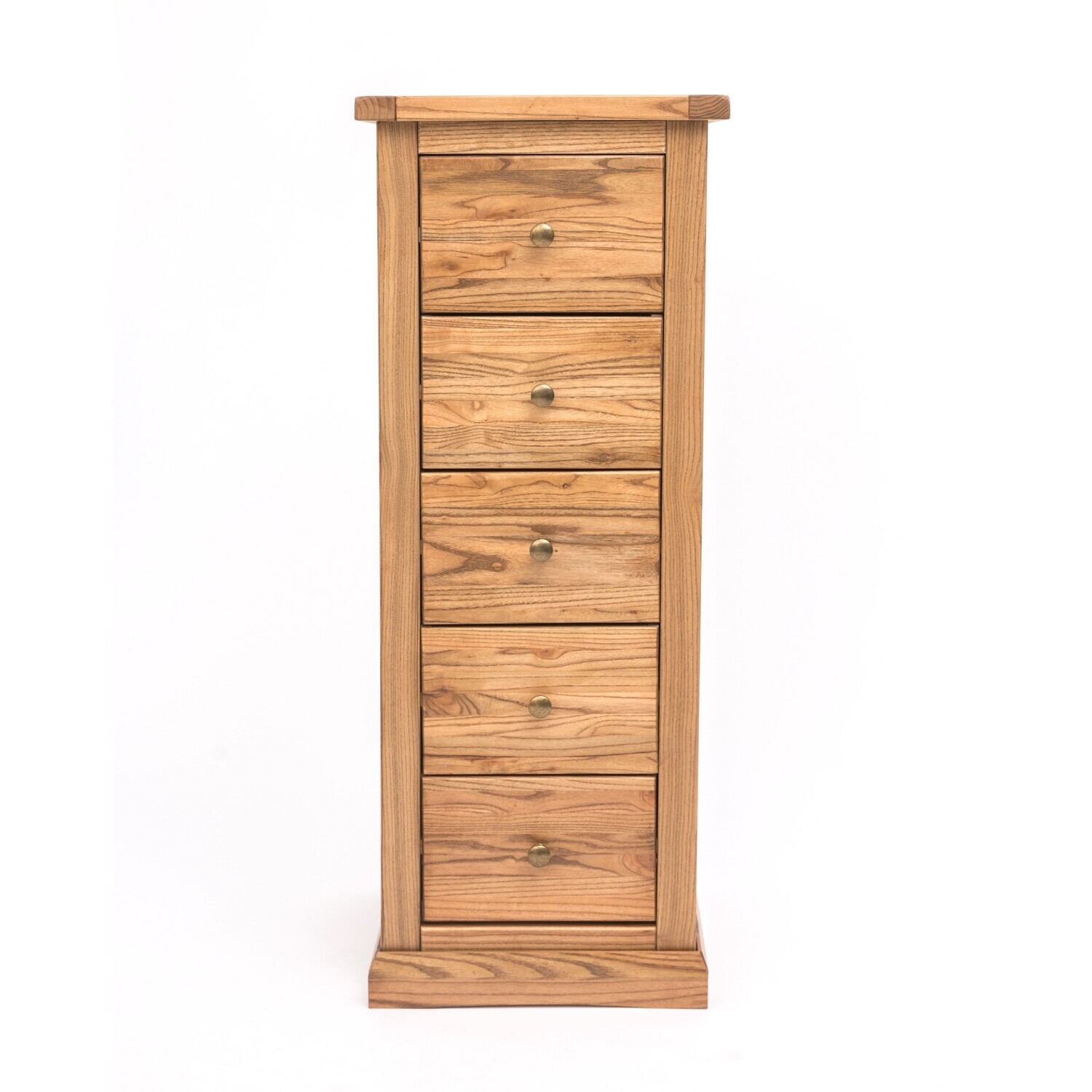 Cabinet Bits Salerno 5 Drawer Narrow Chest Of Drawers - Light Brown / Brass