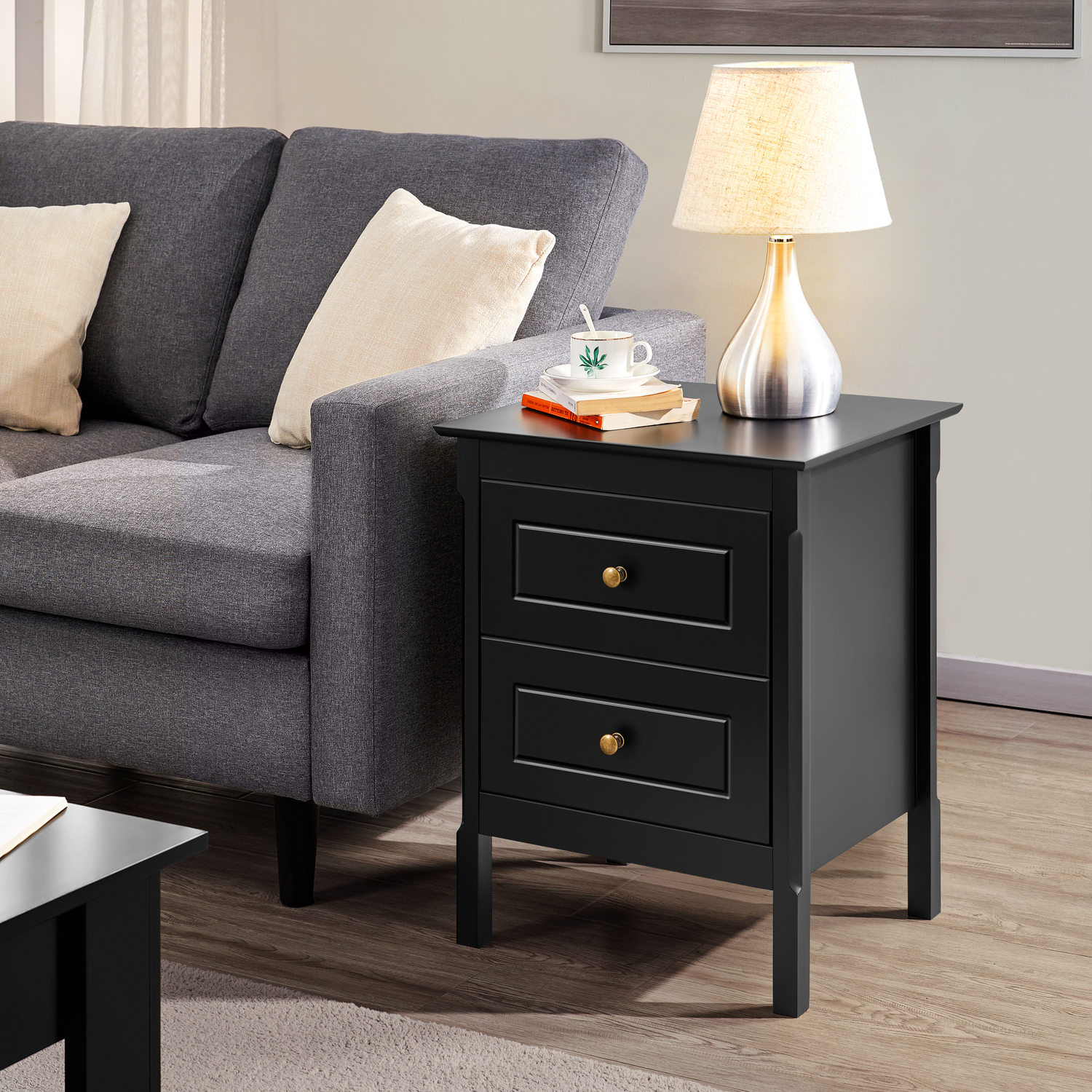 2-drawer Bedside Table - Black