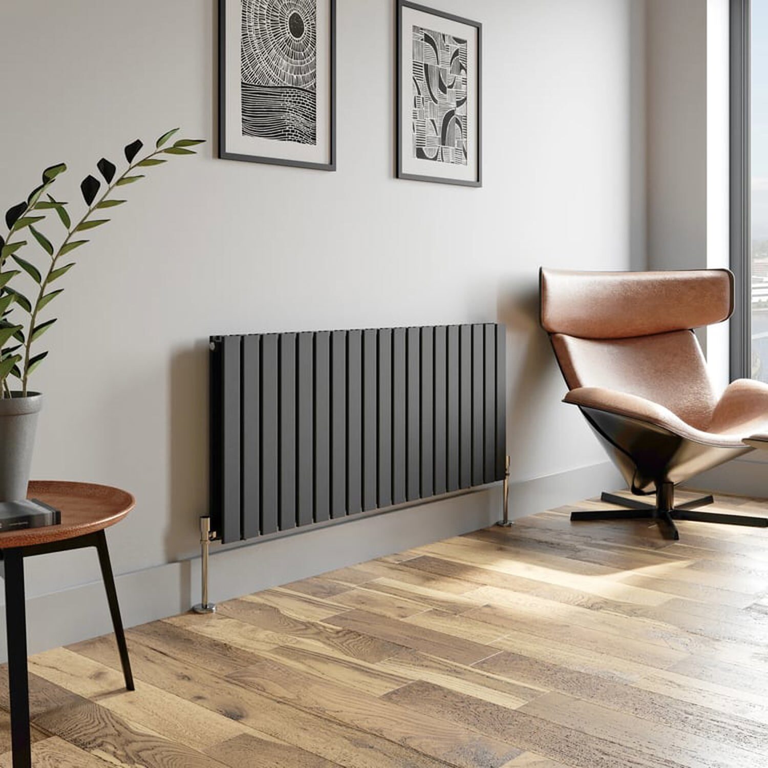 Temprazo Horizontal Double Flat Panel Designer Radiator - 600 X 1060Mm Anthracite - Grey / 1440Mm / 600Mm