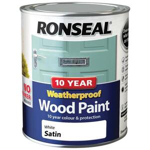 Ronseal 10 Year Weatherproof Wood Paint White Satin 750ml - 38787