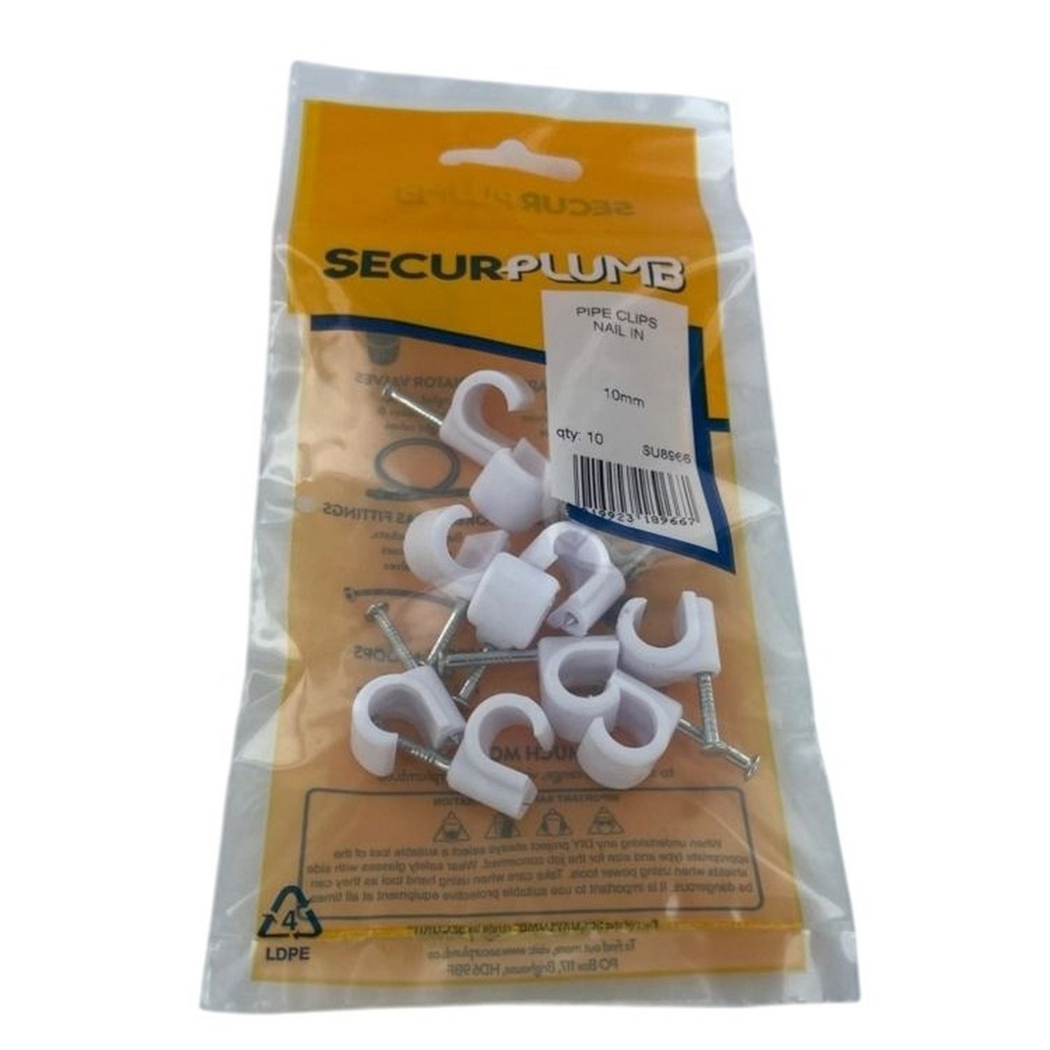 Securplumb Nail-In Pipe Clip (Pack Of 10) - White/Silver
